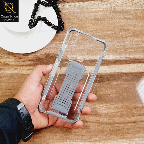 Samsung Galaxy A11 Cover - Gray - New Style Hybrid Soft Bumper Finger Grip Holder Transparent Case