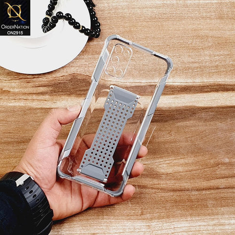 Oppo A92 Cover - Gray - New Style Hybrid Soft Bumper Finger Grip Holder Transparent Case