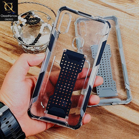 Vivo Y12 Cover - Gray - New Style Hybrid Soft Bumper Finger Grip Holder Transparent Case