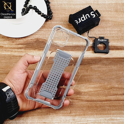 iPhone 11 Pro Cover - Gray - New Style Hybrid Soft Bumper Finger Grip Holder Transparent Case