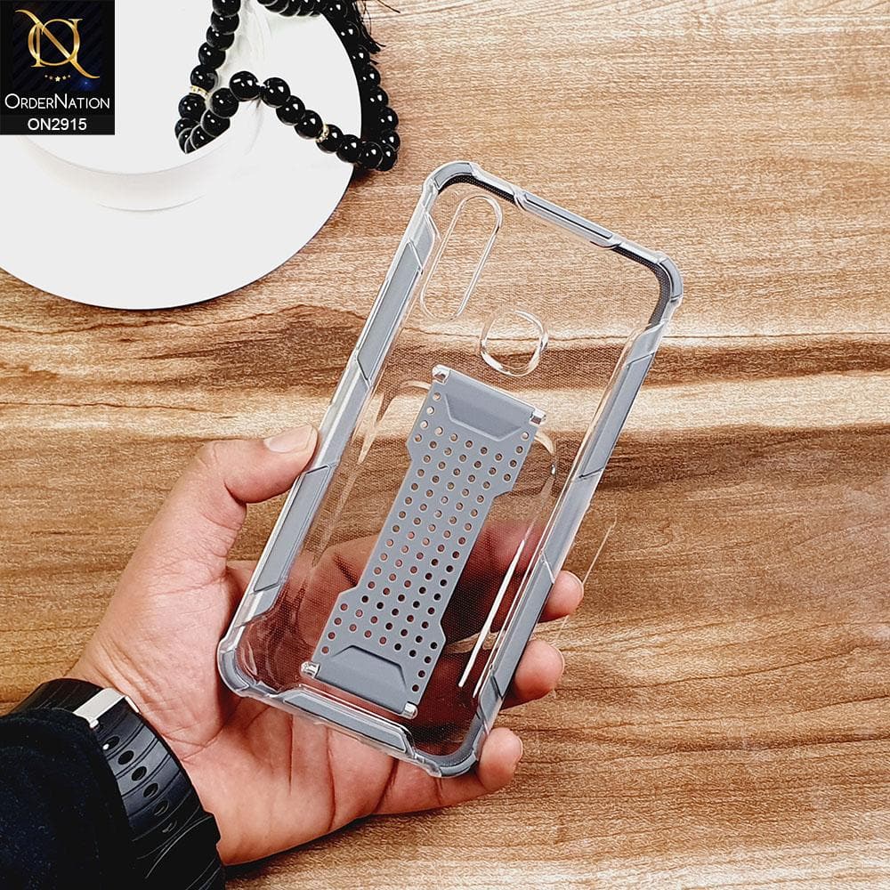 Vivo Y12 Cover - Gray - New Style Hybrid Soft Bumper Finger Grip Holder Transparent Case