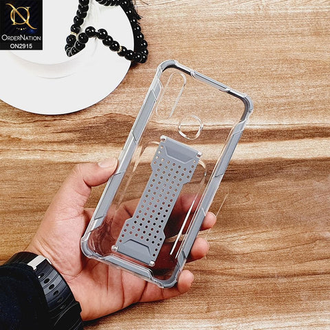 Vivo Y12 Cover - Gray - New Style Hybrid Soft Bumper Finger Grip Holder Transparent Case