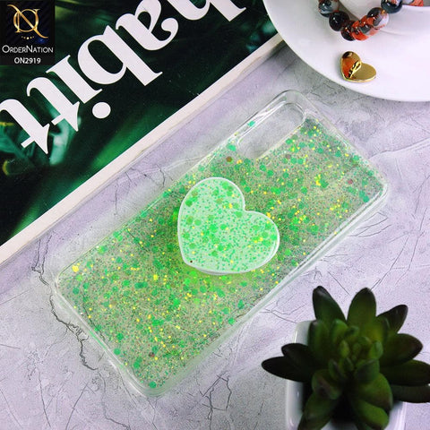 Samsung Galaxy A50 Cover - Green - Shiny Fancy Glitter Case with Heart Mobile Holder - Glitter Does Not Move