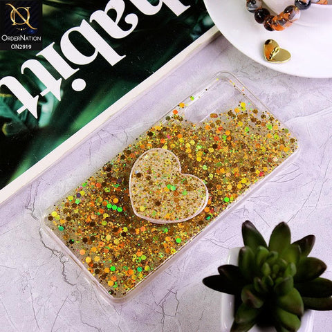 Samsung Galaxy A50 Cover - Yellow - Shiny Fancy Glitter Case with Heart Mobile Holder - Glitter Does Not Move