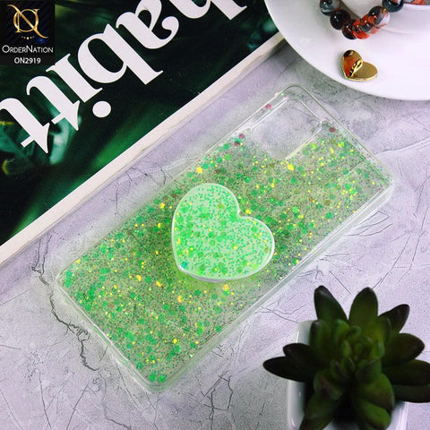 Samsung Galaxy A51 Cover - Green - Shiny Fancy Glitter Case with Heart Mobile Holder - Glitter Does Not Move