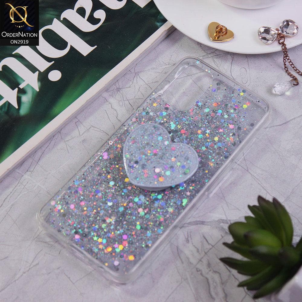 Oppo A72 Cover - Silver - Shiny Fancy Glitter Case with Heart Mobile Holder - Glitter Does Not Move