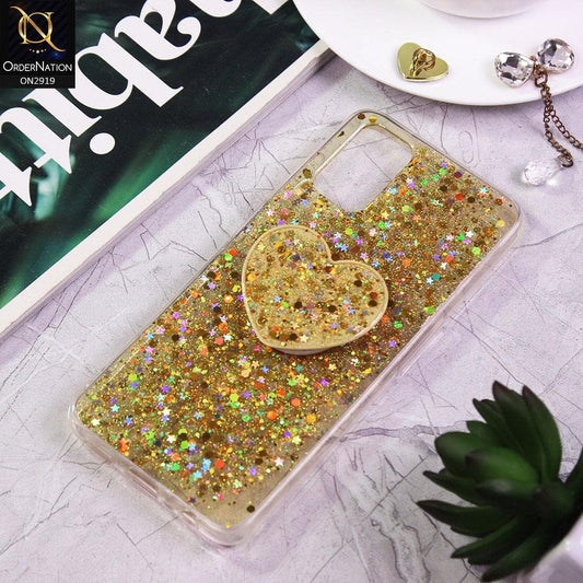 Oppo A72 Cover - Yellow - Shiny Fancy Glitter Case with Heart Mobile Holder - Glitter Does Not Move