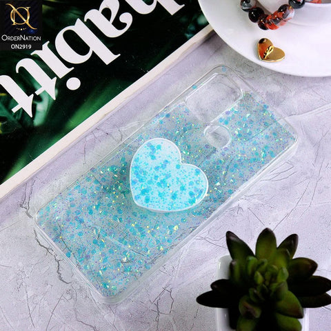 Oppo A53s Cover - Aqua - Shiny Fancy Glitter Case with Heart Mobile Holder - Glitter Does Not Move