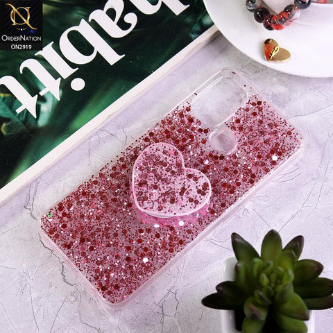 Oppo A53s Cover - Rose Gold - Shiny Fancy Glitter Case with Heart Mobile Holder - Glitter Does Not Move