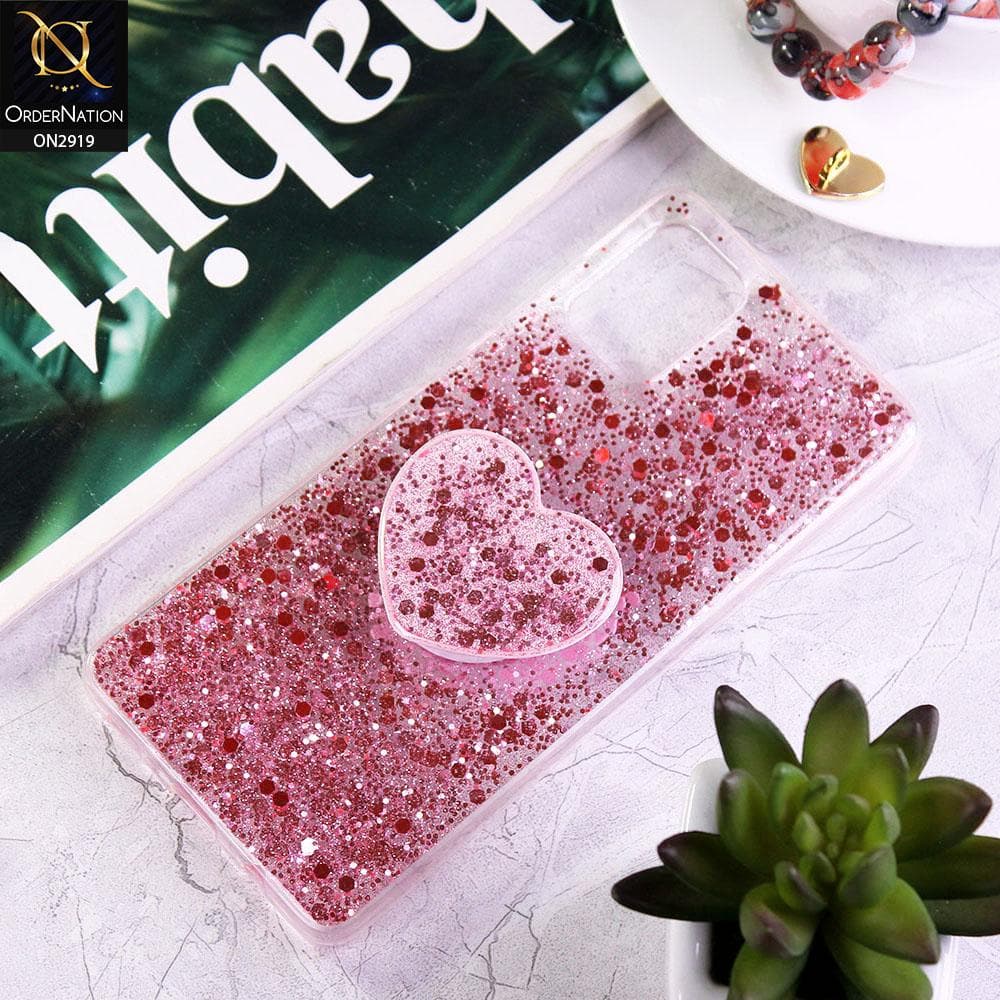 Samsung Galaxy A71 Cover - Rose Gold - Shiny Fancy Glitter Case with Heart Mobile Holder - Glitter Does Not Move
