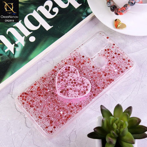 Tecno Spark 5 Cover - Rose Gold - Shiny Fancy Glitter Case with Heart Mobile Holder - Glitter Does Not Move