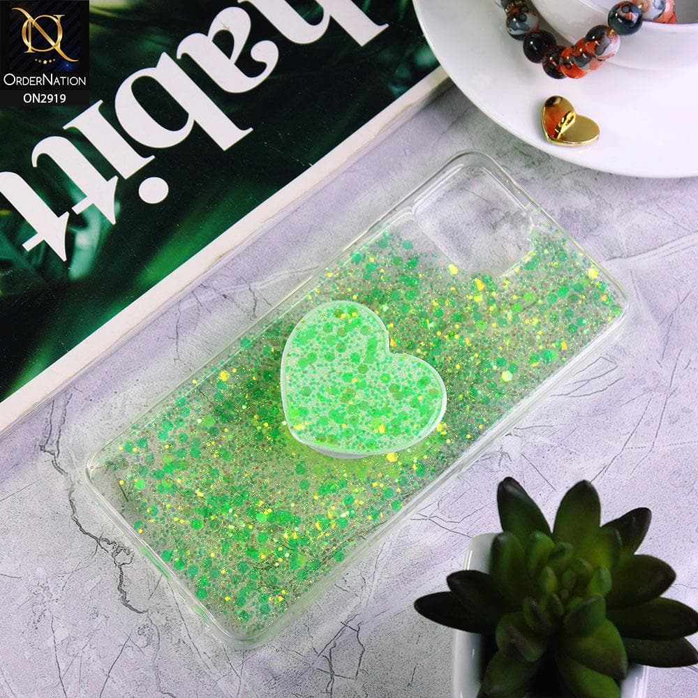 Oppo A93 Cover - Green - Shiny Fancy Glitter Case with Heart Mobile Holder - Glitter Does Not Move
