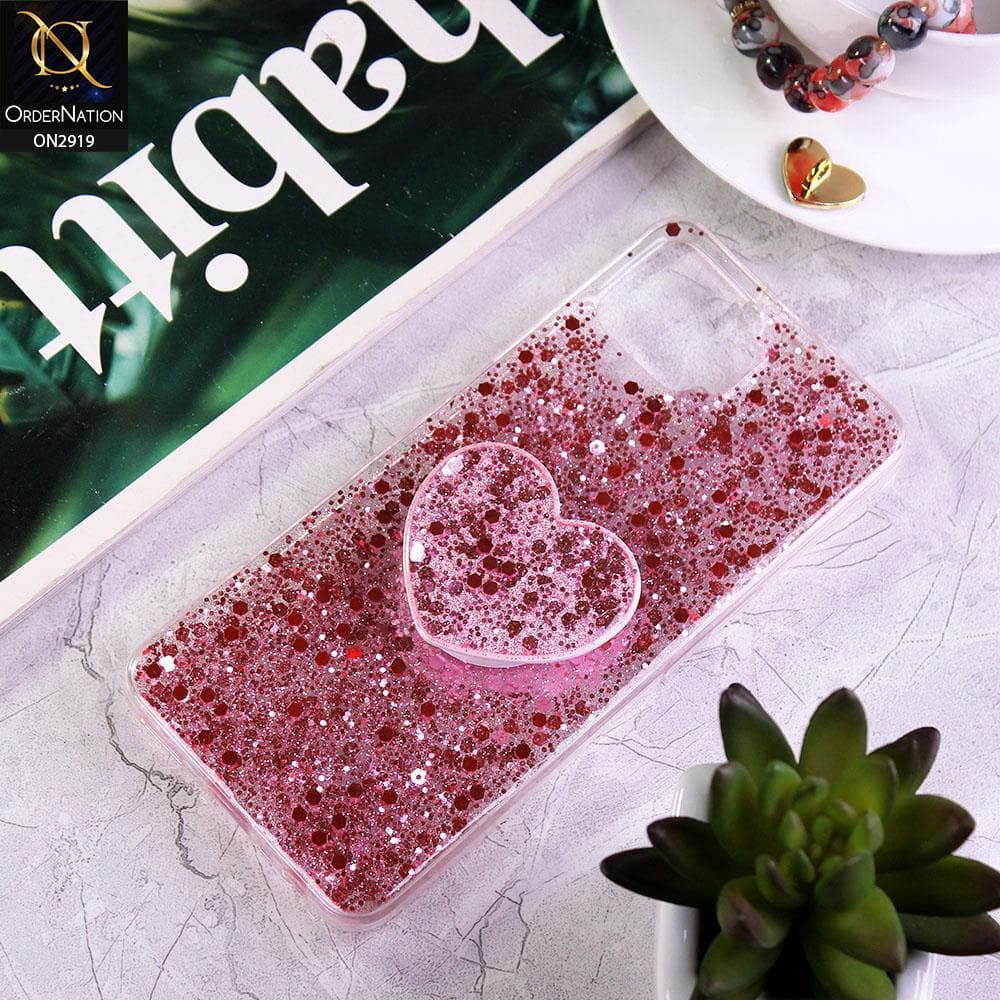Oppo F17 Cover - Rose Gold - Shiny Fancy Glitter Case with Heart Mobile Holder - Glitter Does Not Move