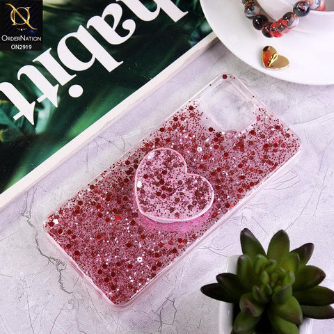 Oppo F17 Cover - Rose Gold - Shiny Fancy Glitter Case with Heart Mobile Holder - Glitter Does Not Move