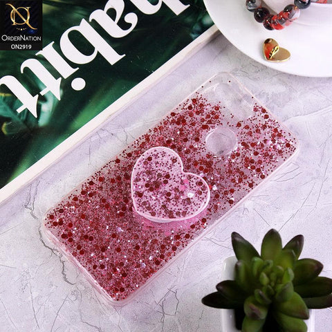Realme 2 Pro Cover - Rose Gold - Shiny Fancy Glitter Case with Heart Mobile Holder - Glitter Does Not Move