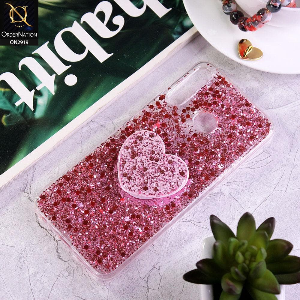 Tecno Spark 4 Cover - Rose Gold - Shiny Fancy Glitter Case with Heart Mobile Holder - Glitter Does Not Move