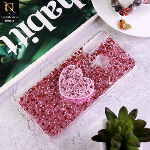 Infinix Hot 8 Lite Cover - Rose Gold - Shiny Fancy Glitter Case with Heart Mobile Holder - Glitter Does Not Move