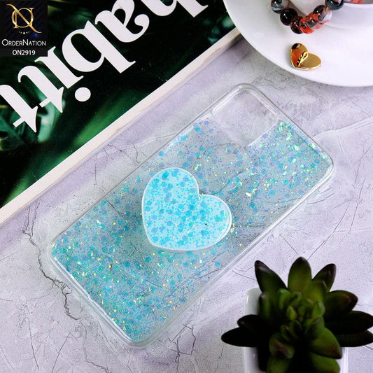 iPhone 11 Pro Max Cover - Aqua - Shiny Fancy Glitter Case with Heart Mobile Holder - Glitter Does Not Move