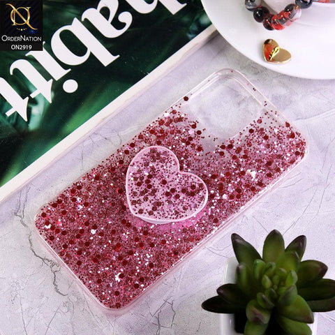 iPhone 12 Pro Max Cover - Rose Gold - Shiny Fancy Glitter Case with Heart Mobile Holder - Glitter Does Not Move