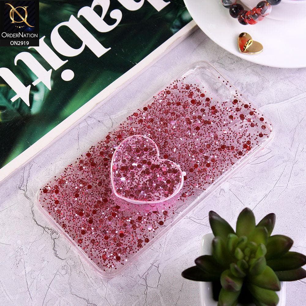 iPhone 8 Plus / 7 Plus Cover - Rose Gold - Shiny Fancy Glitter Case with Heart Mobile Holder - Glitter Does Not Move