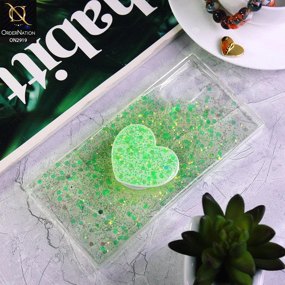 Samsung Galaxy Note 10 Plus Cover - Green - Shiny Fancy Glitter Case with Heart Mobile Holder - Glitter Does Not Move