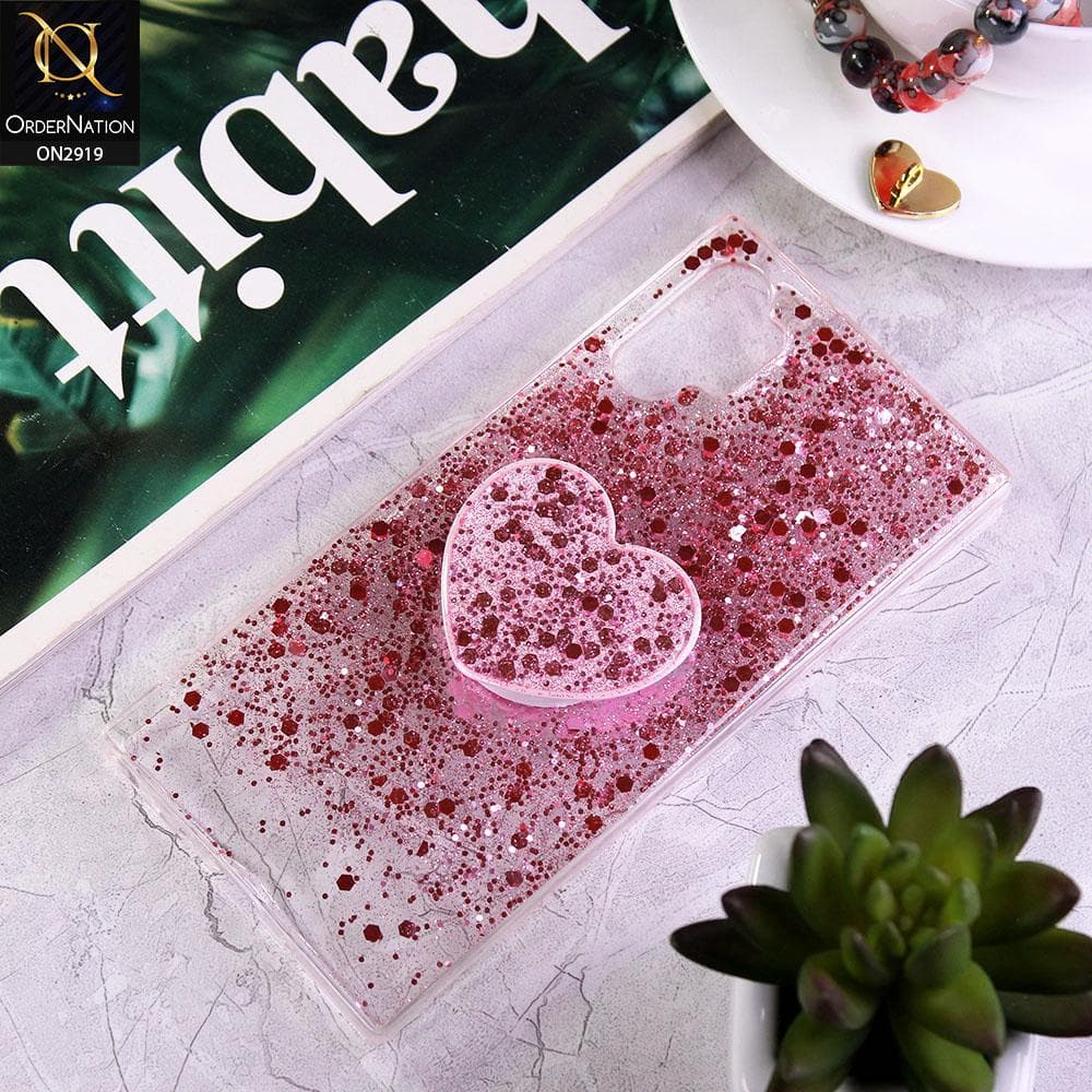 Samsung Galaxy Note 10 Plus Cover - Rose Gold - Shiny Fancy Glitter Case with Heart Mobile Holder - Glitter Does Not Move