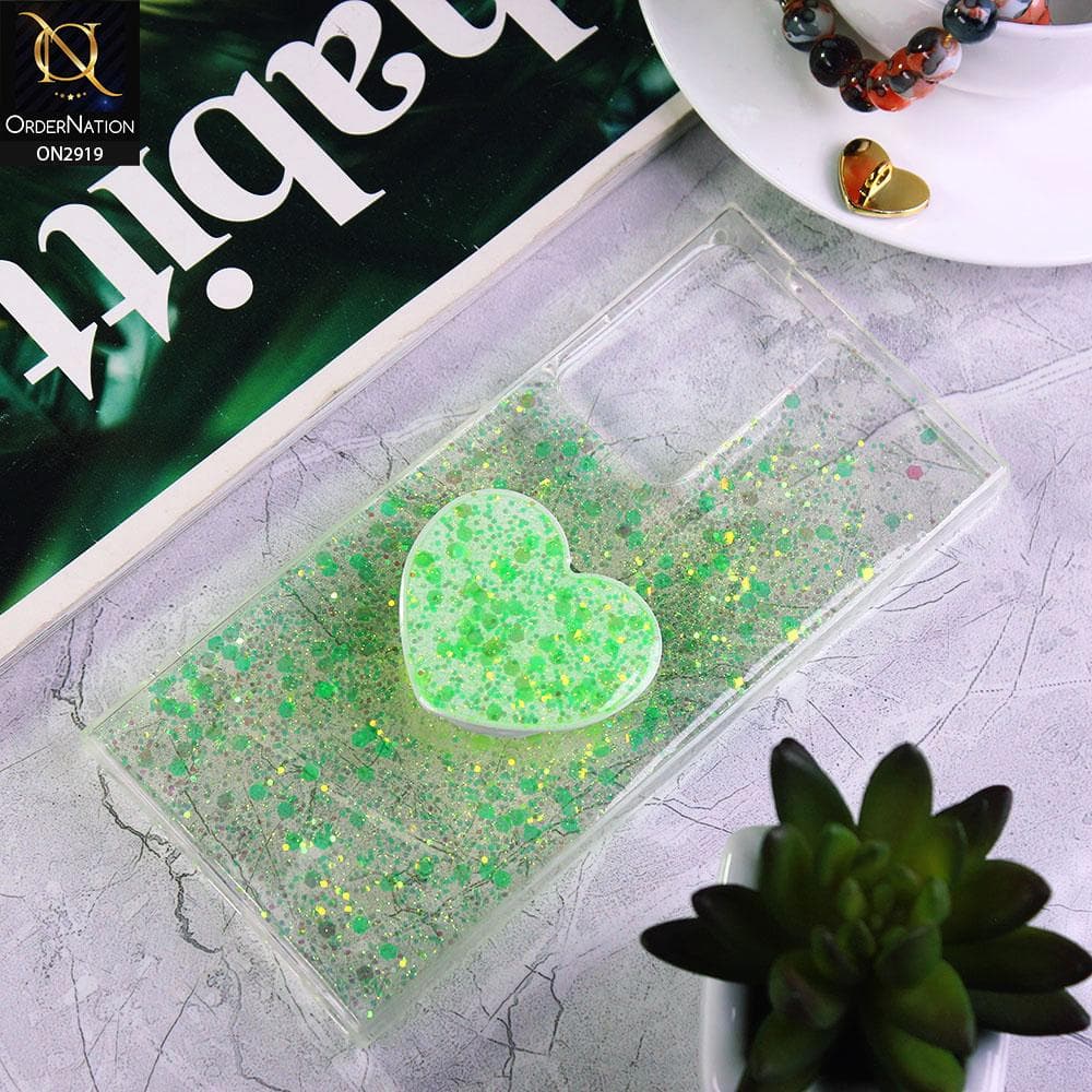 Samsung Galaxy Note 20 Ultra Cover - Green - Shiny Fancy Glitter Case with Heart Mobile Holder - Glitter Does Not Move