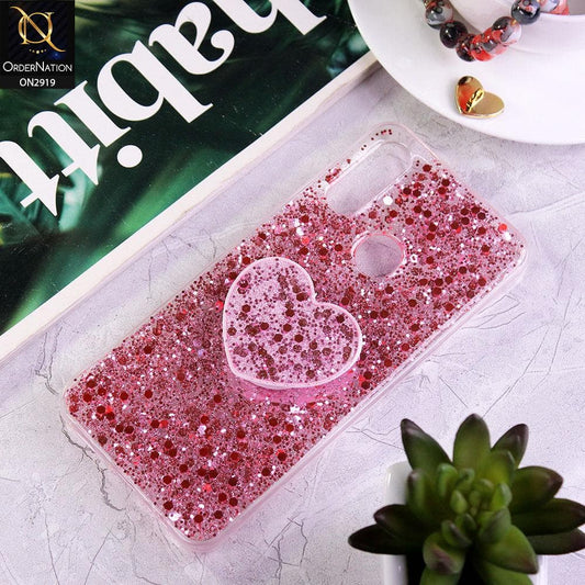 Oppo A8 Cover - Rose Gold - Shiny Fancy Glitter Case with Heart Mobile Holder - Glitter Does Not Move