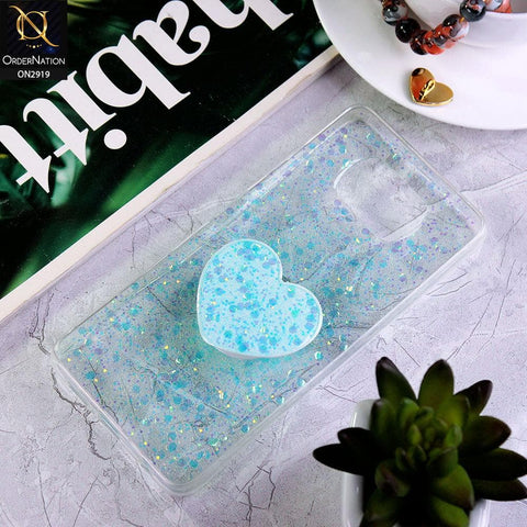 Xiaomi Poco X3 Cover - Aqua - Shiny Fancy Glitter Case with Heart Mobile Holder - Glitter Does Not Move
