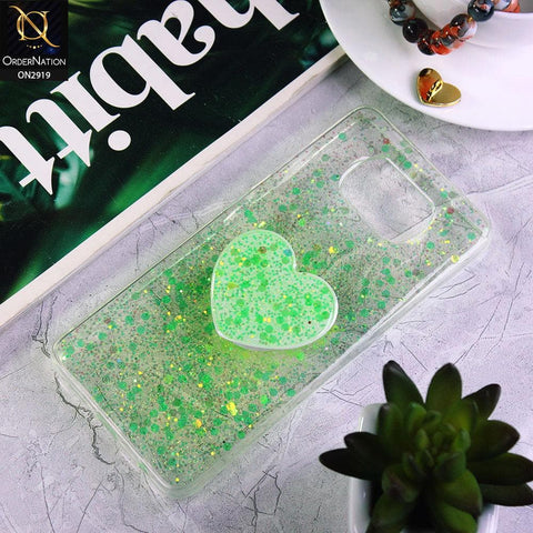 Xiaomi Poco X3 Pro Cover - Green - Shiny Fancy Glitter Case with Heart Mobile Holder - Glitter Does Not Move