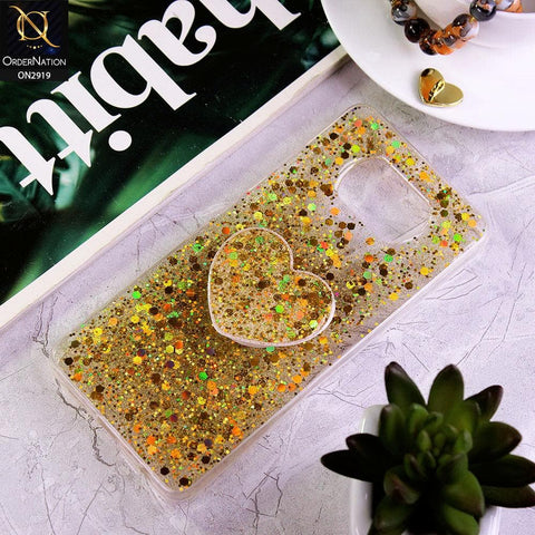 Xiaomi Poco X3 Pro Cover - Yellow - Shiny Fancy Glitter Case with Heart Mobile Holder - Glitter Does Not Move