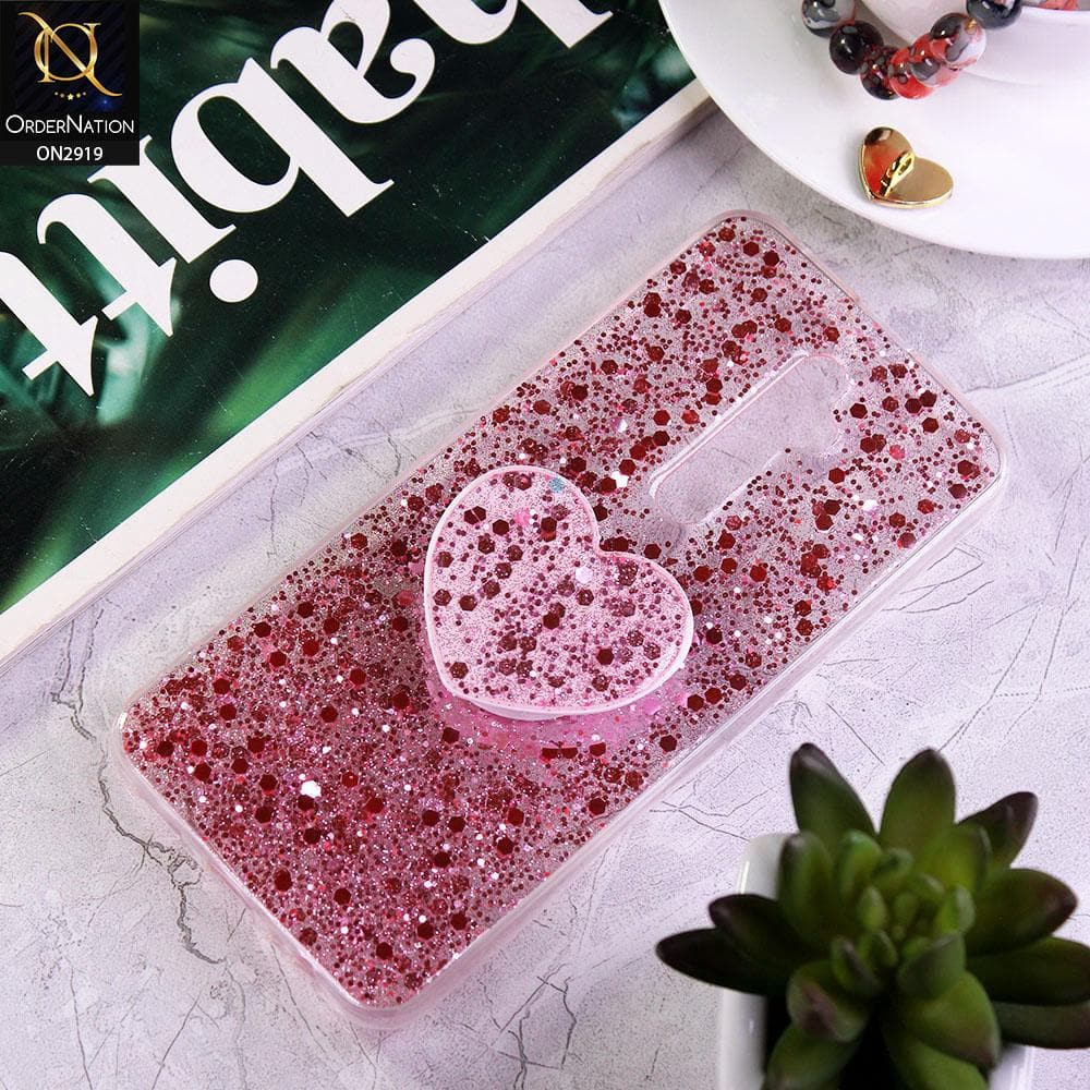 Oppo Reno 2F Cover - Rose Gold - Shiny Fancy Glitter Case with Heart Mobile Holder - Glitter Does Not Move