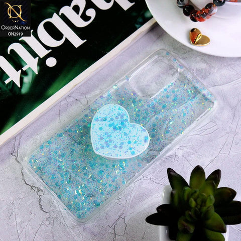 Oppo Reno 5 4G Cover - Aqua - Shiny Fancy Glitter Case with Heart Mobile Holder - Glitter Does Not Move