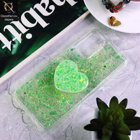 Oppo Find X3 Lite Cover - Green - Shiny Fancy Glitter Case with Heart Mobile Holder - Glitter Does Not Move
