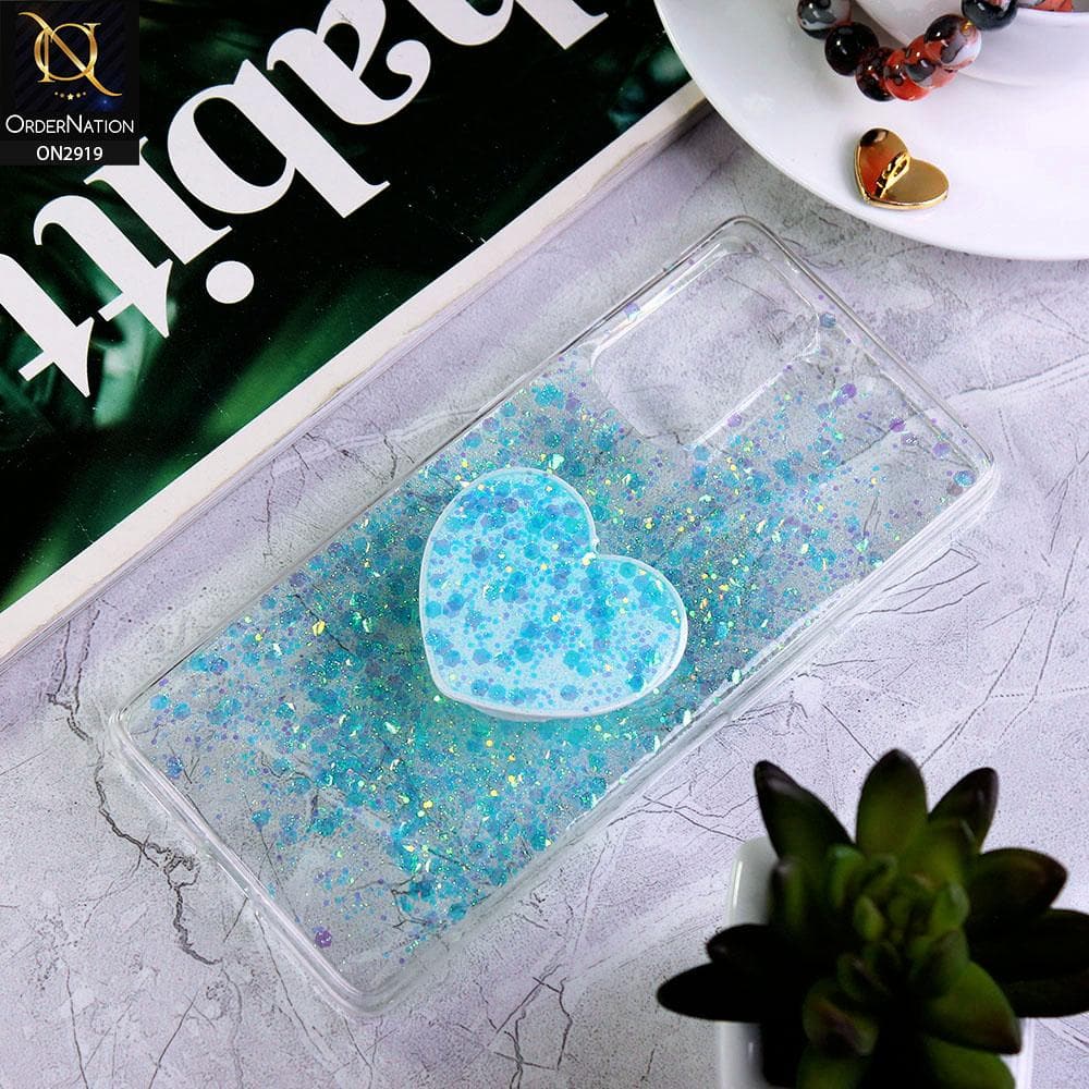 Oppo Reno 5 Pro 5G Cover - Aqua - Shiny Fancy Glitter Case with Heart Mobile Holder - Glitter Does Not Move
