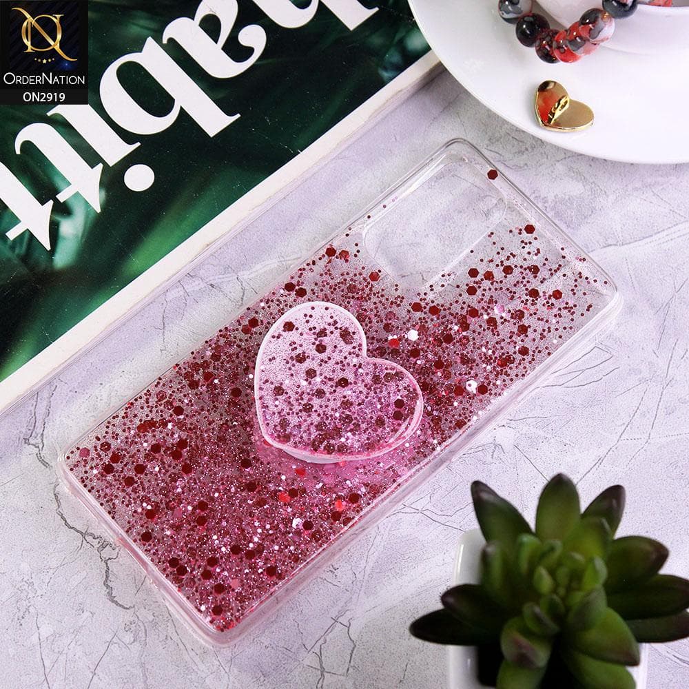 Oppo Reno 5 Pro 5G Cover - Rose Gold - Shiny Fancy Glitter Case with Heart Mobile Holder - Glitter Does Not Move