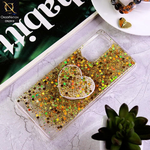 Oppo Reno 5 Pro 5G Cover - Yellow - Shiny Fancy Glitter Case with Heart Mobile Holder - Glitter Does Not Move