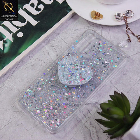 Vivo S1 Cover - Silver - Shiny Fancy Glitter Case with Heart Mobile Holder - Glitter Does Not Move
