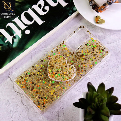 Samsung Galaxy S20 FE Cover - Yellow - Shiny Fancy Glitter Case with Heart Mobile Holder - Glitter Does Not Move