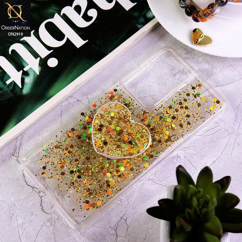 Samsung Galaxy S21 Ultra 5G Cover - Yellow - Shiny Fancy Glitter Case with Heart Mobile Holder - Glitter Does Not Move