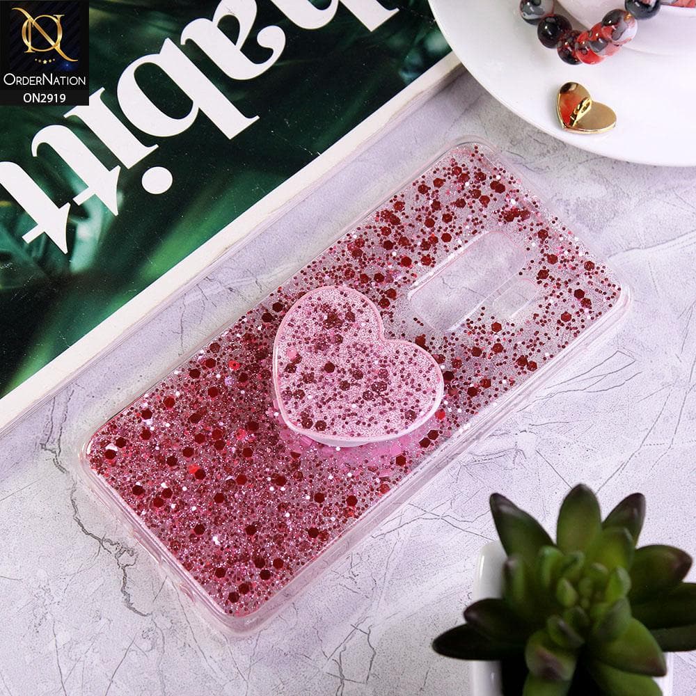 Samsung Galaxy S9 Plus Cover - Rose Gold - Shiny Fancy Glitter Case with Heart Mobile Holder - Glitter Does Not Move