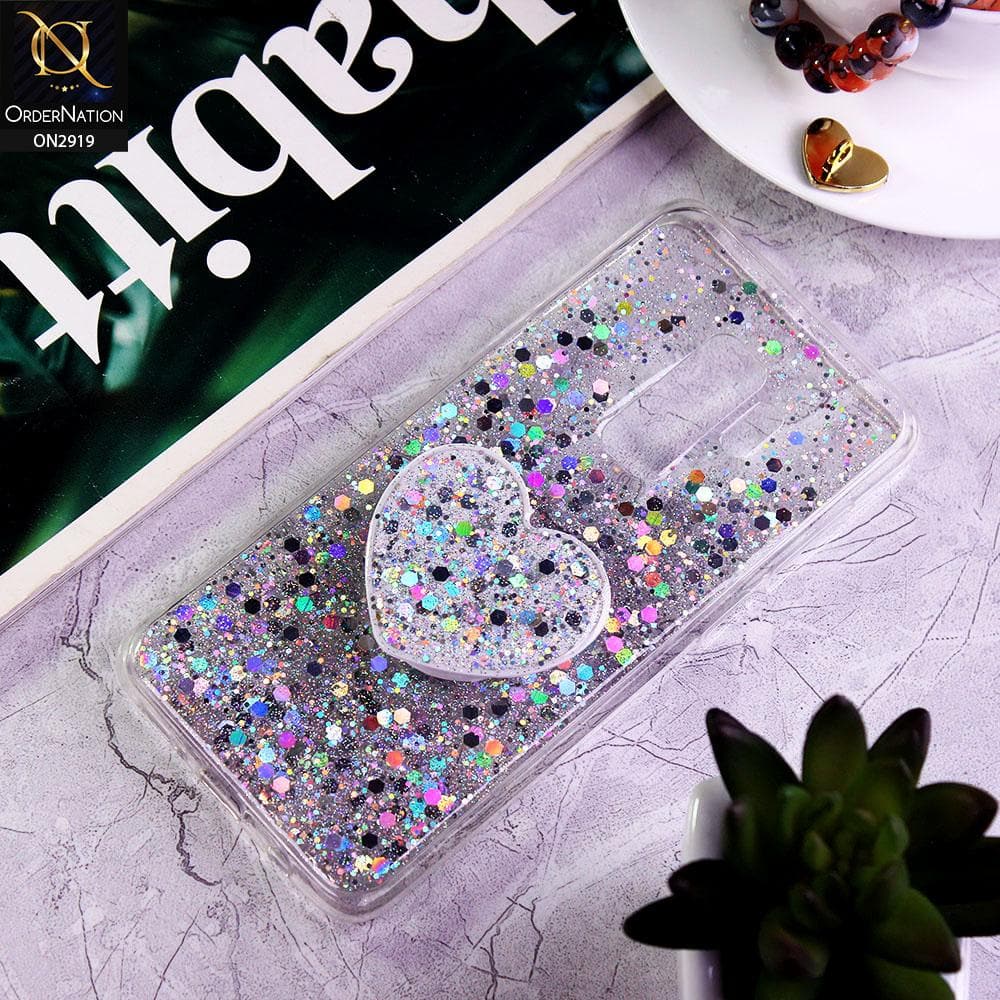 Samsung Galaxy S9 Plus Cover - Silver - Shiny Fancy Glitter Case with Heart Mobile Holder - Glitter Does Not Move