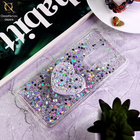 Samsung Galaxy S9 Plus Cover - Silver - Shiny Fancy Glitter Case with Heart Mobile Holder - Glitter Does Not Move
