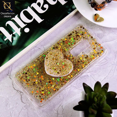Samsung Galaxy S9 Plus Cover - Yellow - Shiny Fancy Glitter Case with Heart Mobile Holder - Glitter Does Not Move
