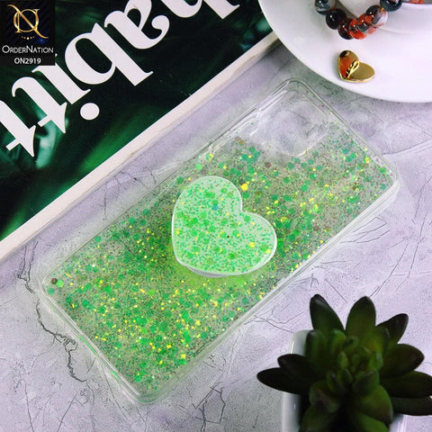Samsung Galaxy A12 Cover - Green - Shiny Fancy Glitter Case with Heart Mobile Holder - Glitter Does Not Move
