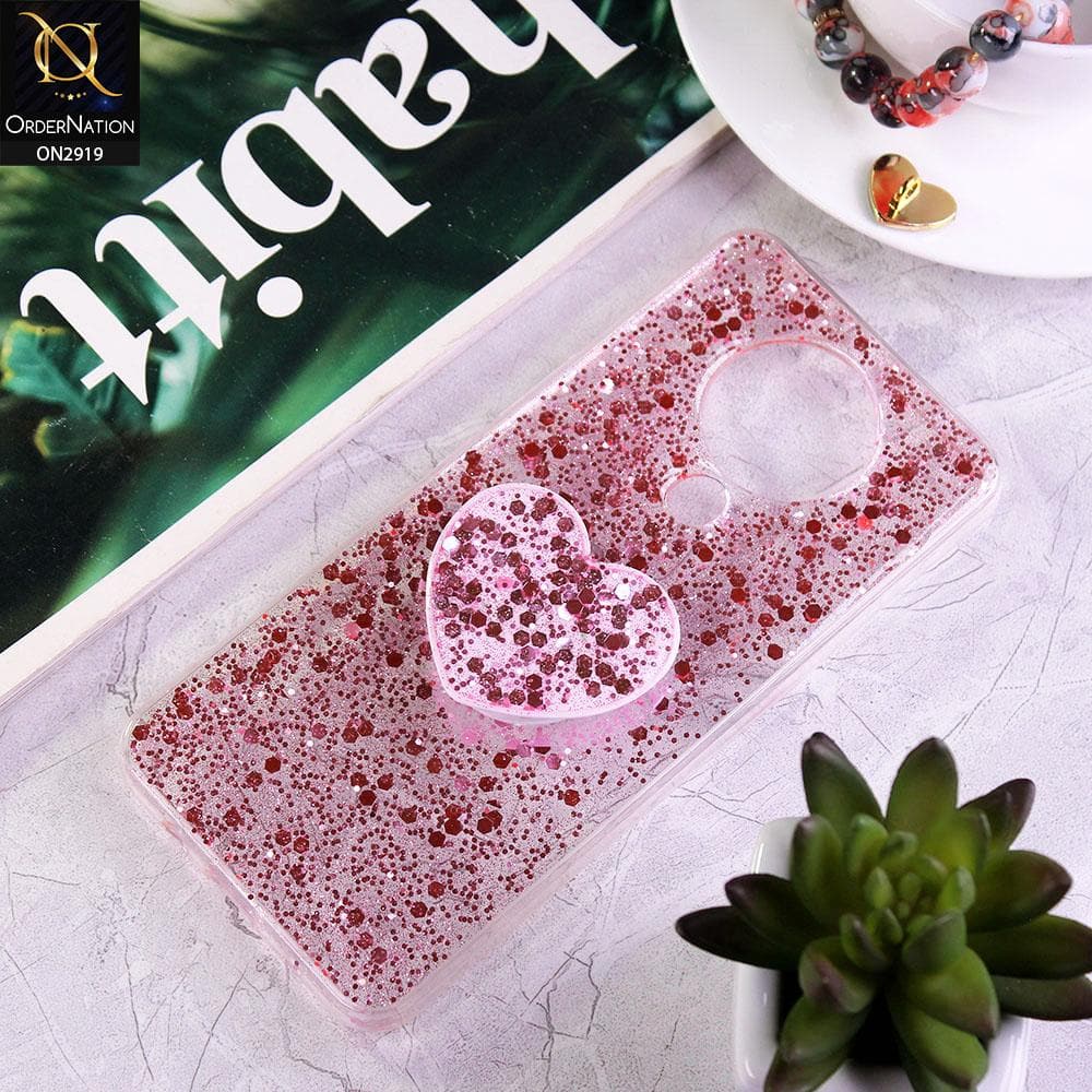 Tecno Spark 6 Cover - Rose Gold - Shiny Fancy Glitter Case with Heart Mobile Holder - Glitter Does Not Move