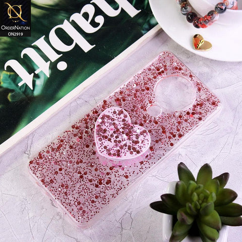 Tecno Spark 6 Cover - Rose Gold - Shiny Fancy Glitter Case with Heart Mobile Holder - Glitter Does Not Move