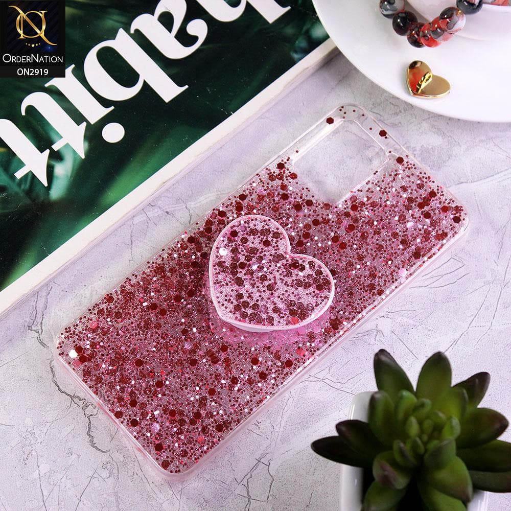 Vivo V20 Cover - Rose Gold - Shiny Fancy Glitter Case with Heart Mobile Holder - Glitter Does Not Move