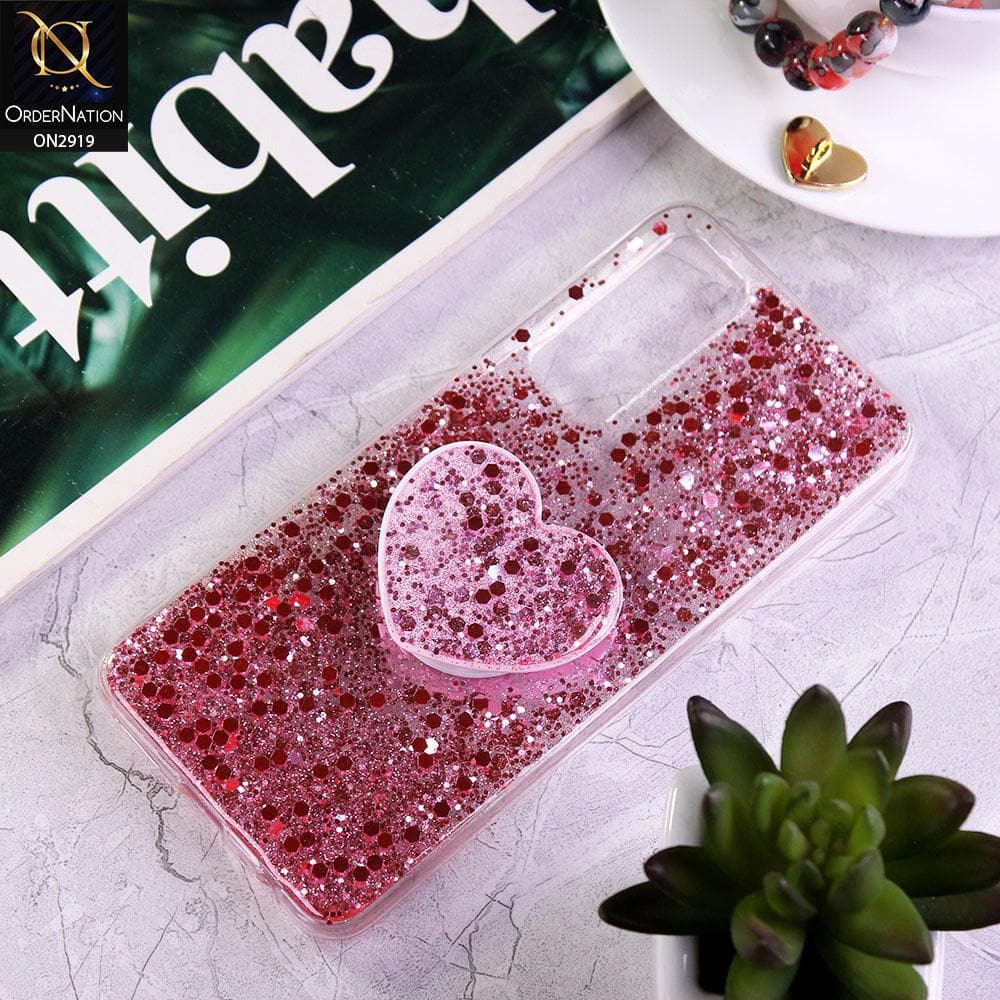 Vivo V20 SE Cover - Rose Gold - Shiny Fancy Glitter Case with Heart Mobile Holder - Glitter Does Not Move
