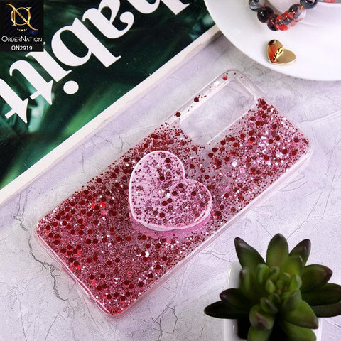 Vivo V20 SE Cover - Rose Gold - Shiny Fancy Glitter Case with Heart Mobile Holder - Glitter Does Not Move